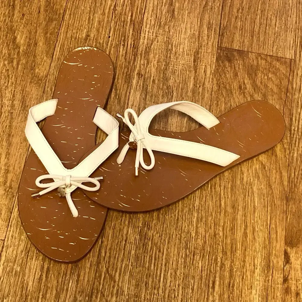 Kate Spade White Charles Vacchetta Leather Slip On Thong Sandals Size 8